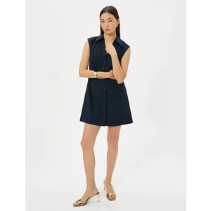 Mini Gömlek Elbise Düğmeli Manşet Yaka