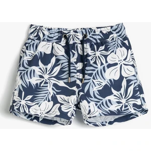 Deniz Şortu Beli Bağlamalı Floral Desenli