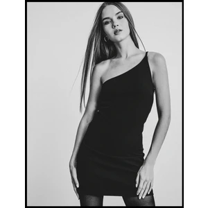 Tek Omuz Elbise Mini Dar Kesim