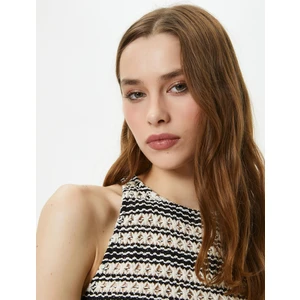 Crop Atlet Kroşe Örgü Halter Yaka