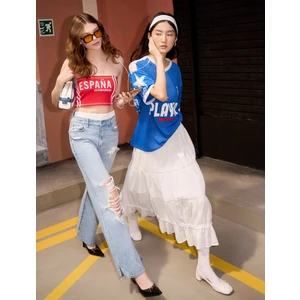 Straplez Crop Top Baskılı Slim Fit