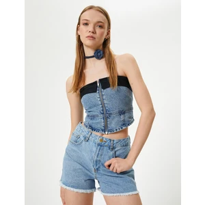 Kot Şort Yüksek Bel Cepli