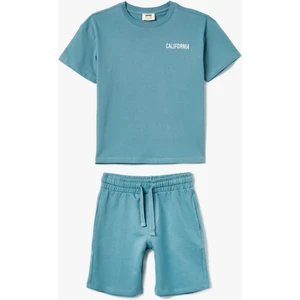 2'li Basic Tişört Şort Seti Baskı Detaylı