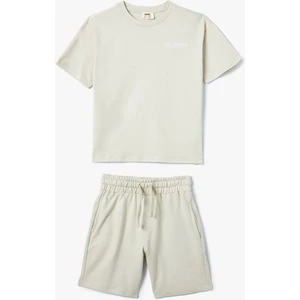 2'li Basic Tişört Şort Seti Baskı Detaylı