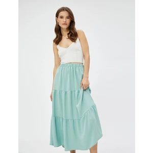 Katlı Midi Etek Beli Lastikli