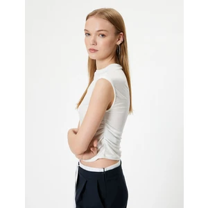 Drapeli Kolsuz Tişört Dik Yaka Slim Fit