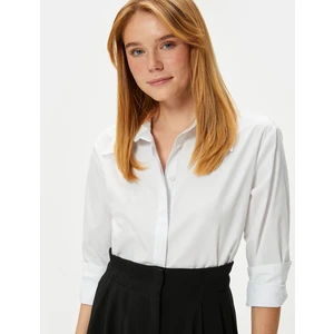 Crop Gömlek Uzun Kollu Manşet Yaka Pamuklu