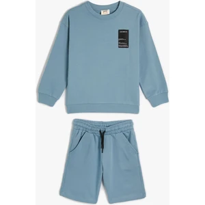 2'li Şort Sweatshirt Köpek Baskı Detaylı Pamuklu