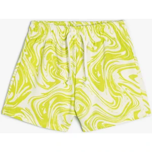 Şort Beli Bağlamalı Cepli Soyut Desenli