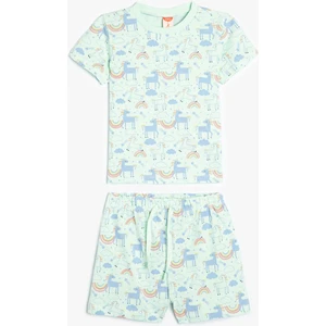 Şort Tişört Takım Unicorn Baskılı Pamuklu