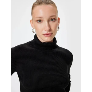 Fitilli Triko Boğazlı Kazak Basic Uzun Kollu