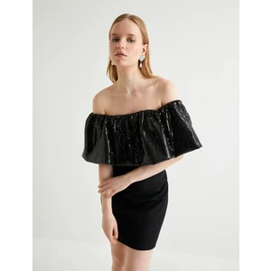 Pullu Payetli Abiye Elbise Omzu Açık Mini Boy Slim Fit