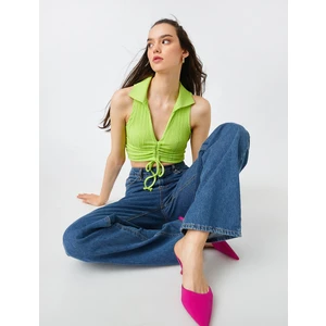 Crop Atlet Polo Yaka Büzgülü