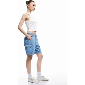 Denim Kargo Bermuda Şort Cepli Standart Bel