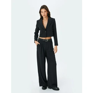 Kruvaze Çizgili Crop Blazer Ceket