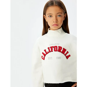 Crop Oversize Kolej Sweatshirt Dik Yaka Şardonlu