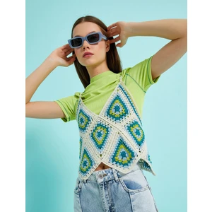 Geometrik Desenli Örgü Crop Atlet