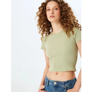 Crop Bisiklet Yaka Kısa Kollu Slim Fit Basic Tişört