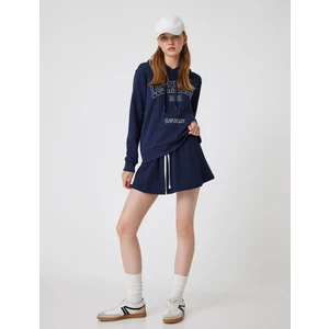 Oversize Sweatshirt Kapüşonlu Kolej Baskılı Kanguru Cepli