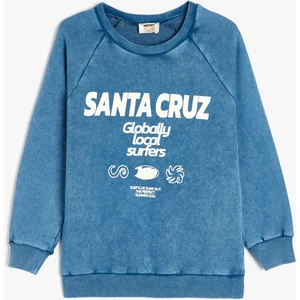 Pamuklu Baskı Detaylı Oversize Bisiklet Yaka Sweatshirt