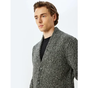 V Yaka Pamuk Karışımlı Düğmeli Triko Hırka