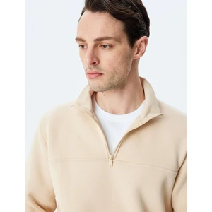 Uzun Kollu Pamuk Karışımlı Basic Yarım Fermuarlı Sweatshirt