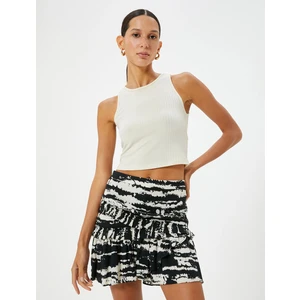 Fırfırlı Katlı Mini Etek Desenli Viskon