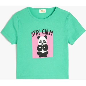 Baskılı Bisiklet Yaka Kısa Kollu Pamuklu Tişört