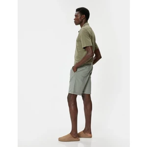 Bermuda Şort Cepli Paça Detaylı Keten Karışımlı