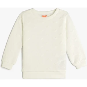 Basic Sweatshirt Uzun Kollu Bisiklet Yaka Kalp Detaylı Dokulu