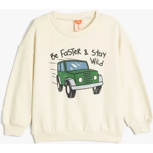 Sweatshirt Araba Baskılı Uzun Kollu Bisiklet Yaka