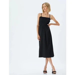 Askılı Elbise Midi Boy Dokulu Gipeli