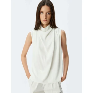 Krep Kumaş Dik Yaka Drapeli Kolsuz Bluz