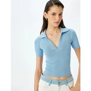 Simli Kısa Kollu Polo Yaka Triko Kazak