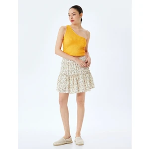 Viskon Katlı Volanlı Çiçekli Mini Etek