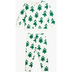 Eşofman Takımı Yılbaşı Ağacı Baskılı Pamuklu Şardonlu