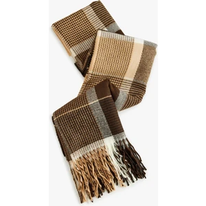 Püsküllü Ekoseli Uzun Atkı