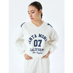 Kolej Baskılı Uzun Kollu Oversize V Yaka Sweatshirt