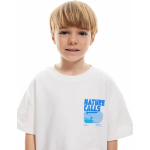 Slogan Baskılı Bisiklet Yaka Pamuklu Oversize Tişört