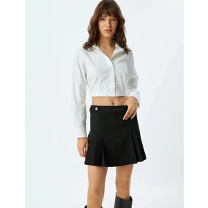 Pileli Şort Etek Mini Boy Düğme Detaylı