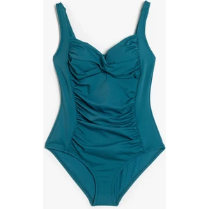 Drape Detaylı Kalp Yaka Toparlayıcı Mayo