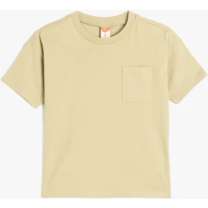 Pamuklu Kısa Kollu Cep Detaylı Bisiklet Yaka Basic Tişört