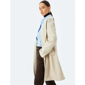 Düğmeli Cepli Kruvaze Uzun Kaşe Kaban