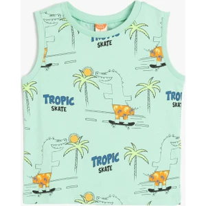 Bisiklet Yaka Pamuklu Palmiye Baskılı Atlet