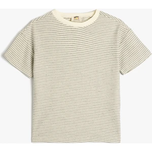 Bisiklet Yaka Kısa Kollu Pamuklu Çizgili Basic Tişört