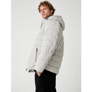 Şişme Mont Slim Fit Fermuarlı Slogan Baskılı