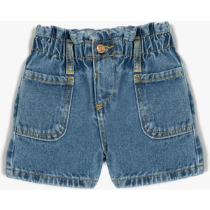 Pamuklu Cep Detaylı Beli Lastikli Denim Şort