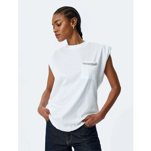 Pamuklu Kısa Kollu Taşlı Cep Detaylı Basic Vatkalı Tişört