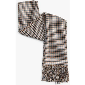 Ekoseli Püsküllü Uzun Atkı