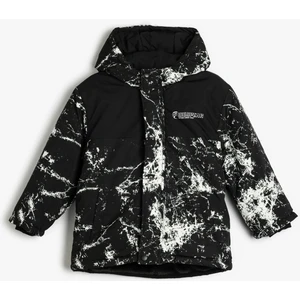 Oversize Kapşonlu Mont Lastik Manşetli Rüzgar Kapaklı